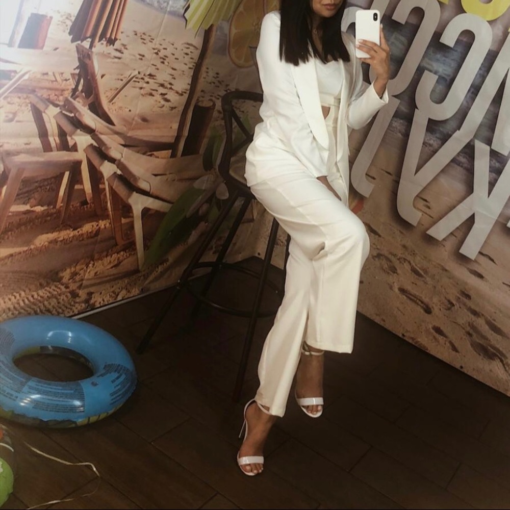 set.  3 pieces.  top, pants and blazer